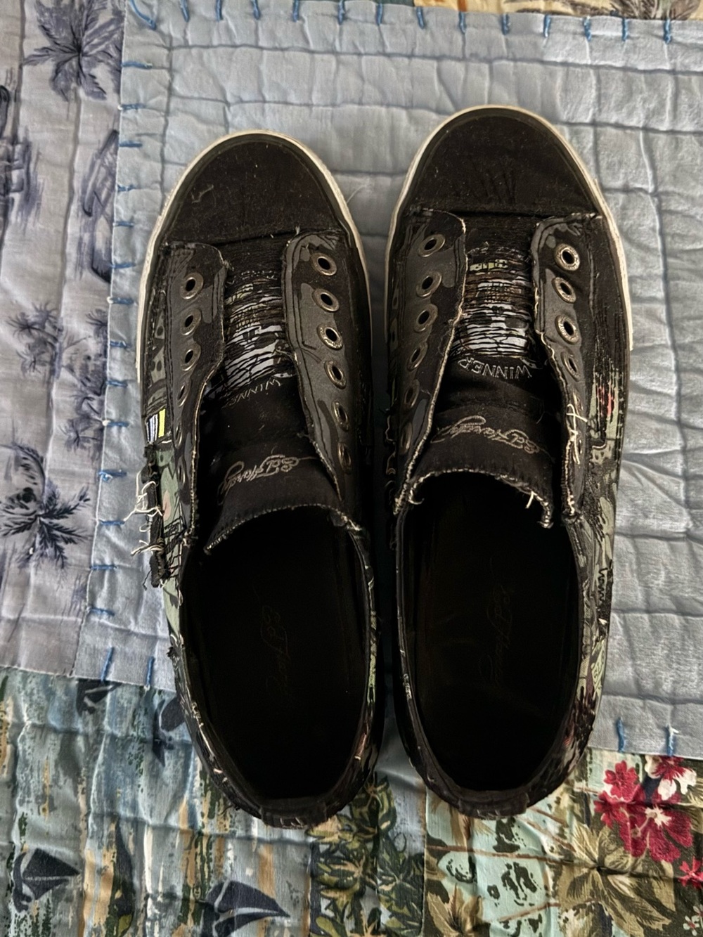Women’s Ed Hardy Black Graphic Slip-On Sneakers